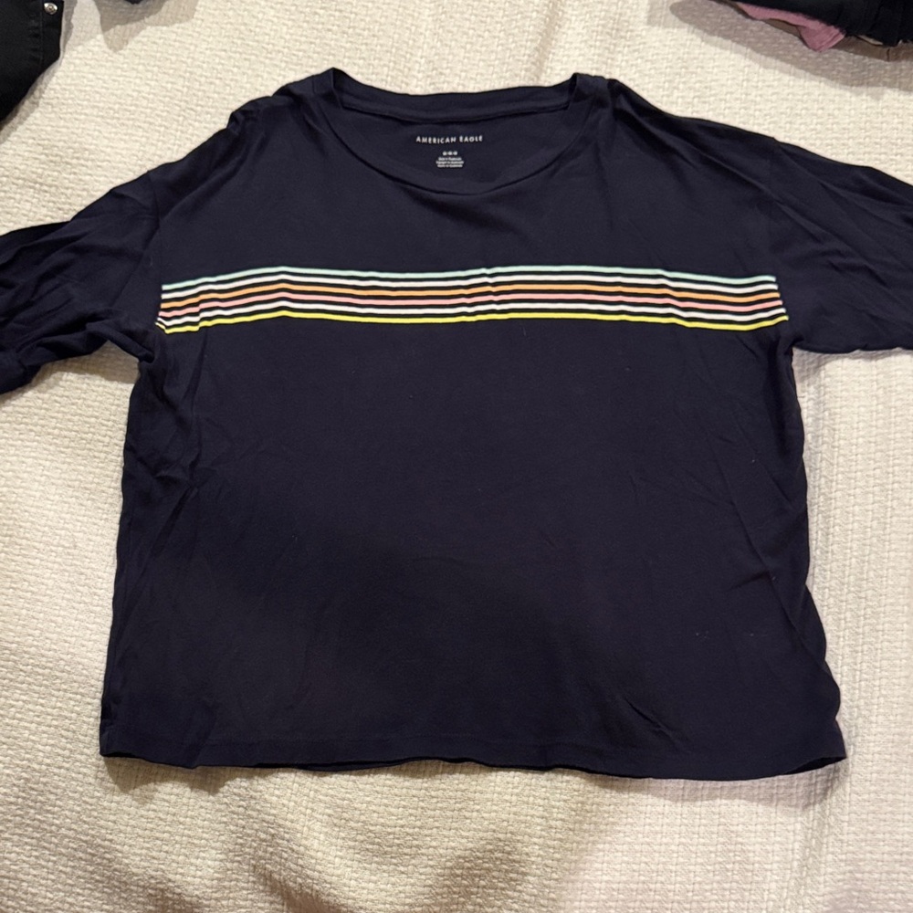 American Eagle Outfitters Dark Blue Casual Tee